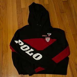 XL Ralph Lauren Polo black red and white cropped hoodie.